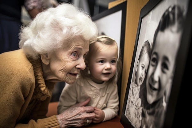 Zdjęcie a mother admiring her young daughter while looking at a photograph created with generative ai