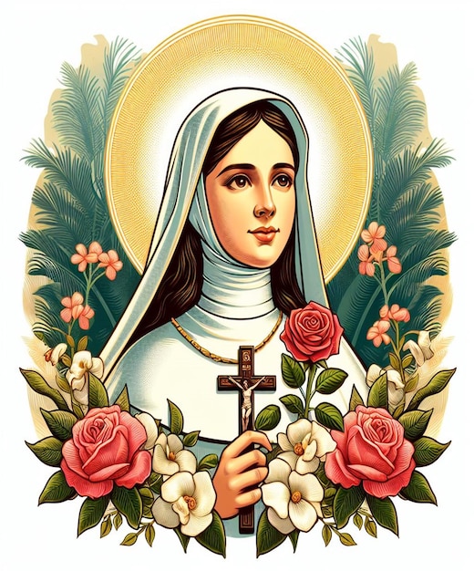 Zdjęcie a picture of a nun holding a cross with roses and the words  nun