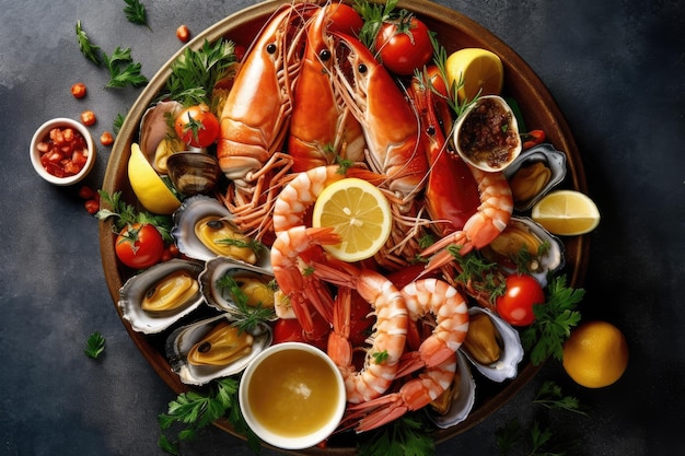 A plateau de fruits de mer to profesjonalna fotografia kulinarna reklamująca owoce morza