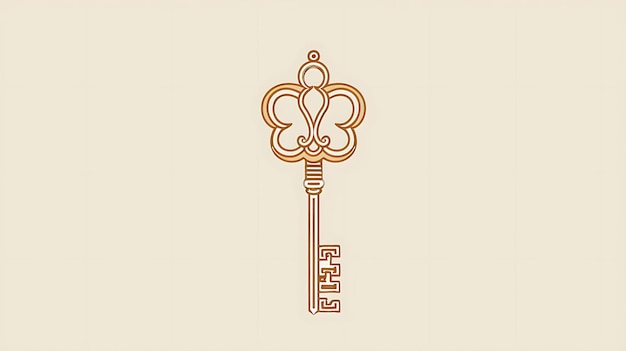 Zdjęcie a simple and elegant line drawing of a key the key is gold in color and has a decorative design at the top the key is on a white background