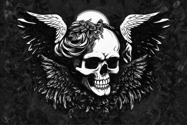 Zdjęcie a skull with wings and wings is shown with a skull and wings