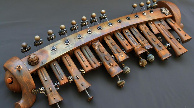 Zdjęcie a steampunk style xylophone made of metal and wood the xylophone is decorated with various steampunk accessories
