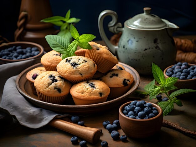 Zdjęcie a_tray_of_blueberry_cupcakes_with_tea
