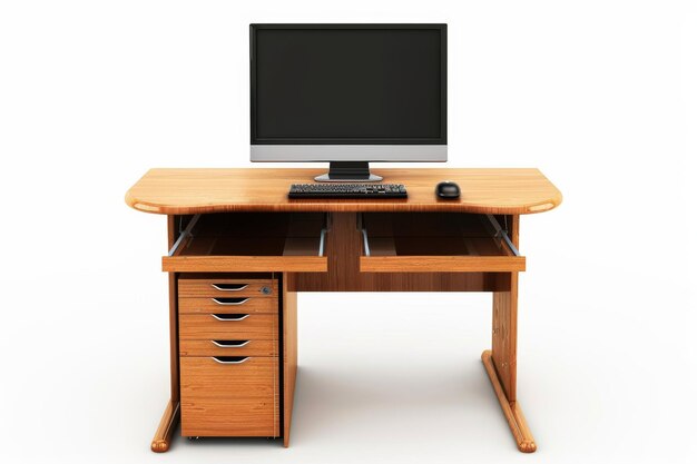 Zdjęcie a trendy wooden computer table with a led computer on it