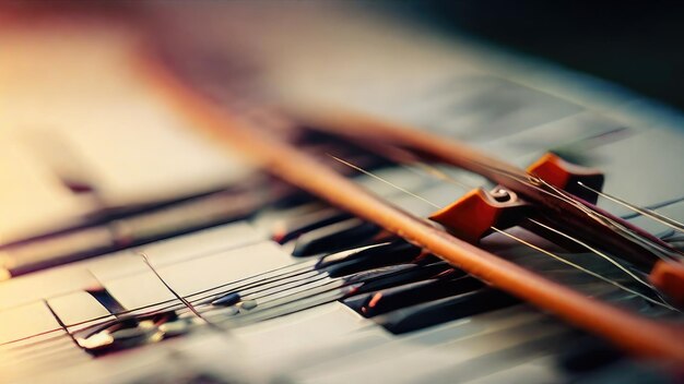 Zdjęcie a violin is on a piano keyboard with keys in the background