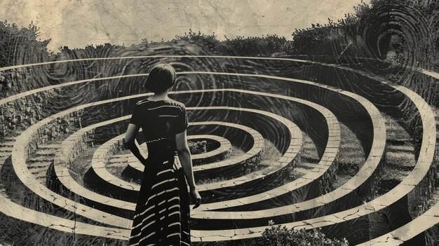 Zdjęcie a woman becomes lost in a maze collage art