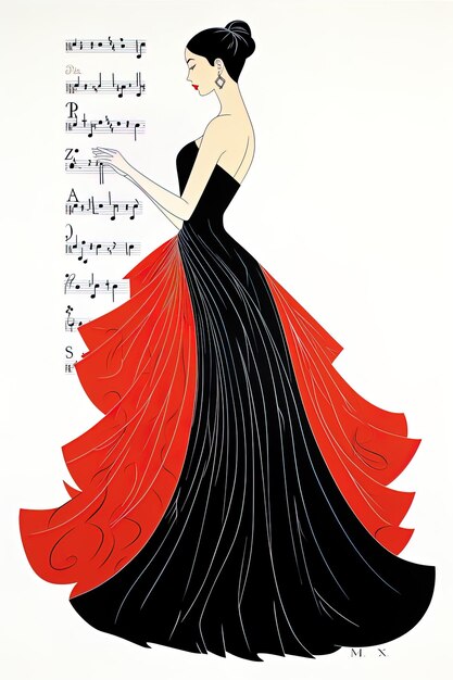 Zdjęcie a woman in a red and black dress with the words  the word  on the bottom