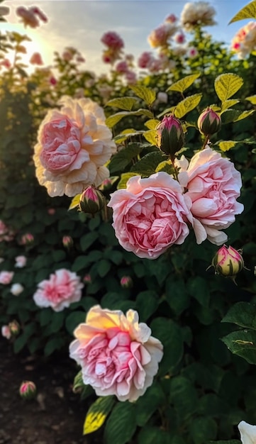 A zamknąć różowe i białe róże w ogrodzie