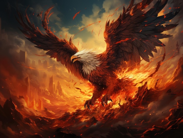 Ablaze Majesty Fiery Eagle w spektakularnym locie Generative AI