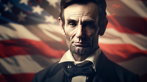 Zdjęcie abraham lincoln i flaga amerykańska 4 lipca wojna secesyjna prezydenci usa wszystkiego najlepszego z okazji dnia niepodległości stanów zjednoczonych