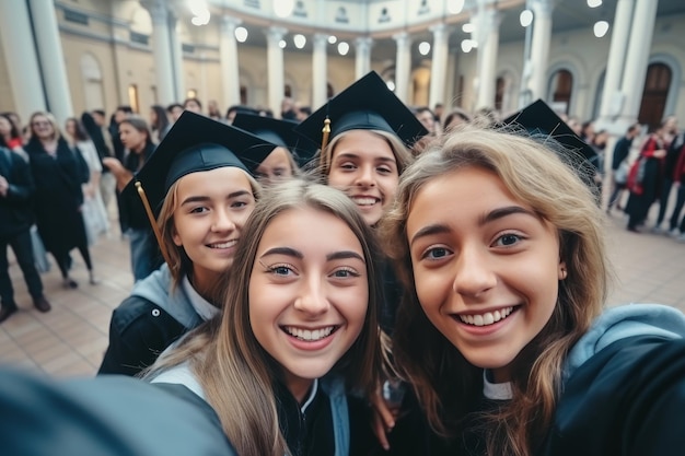 Zdjęcie absolwenci uniwersytetów świętują sukcesy akademickie na ceremonii ukończenia studiów