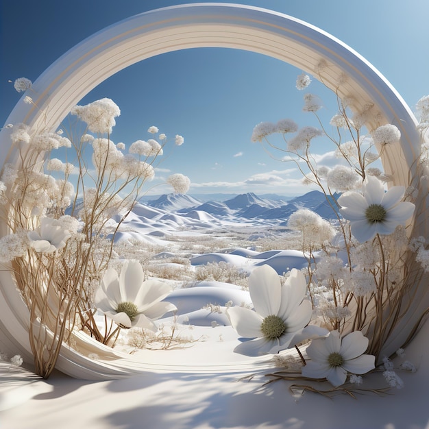 Abstact 3d renderowanie sceny zimowej i naturalne tło podium generowane przez ai