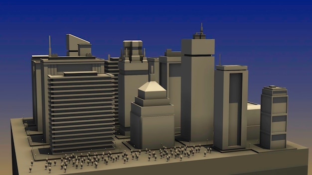 Abstract d layout of city animation model layout and landscape of modern city with highrises modern