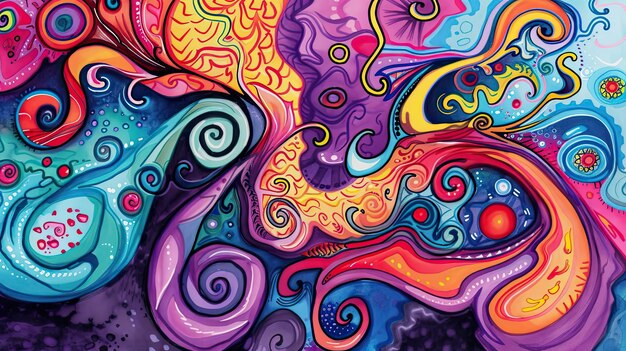 Abstract doodle spiral patterns Whimsical psychedelic artistic imaginative swirling abstract colorful spirals digital design Generated by AI