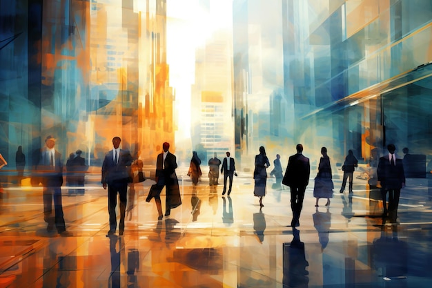 Abstract Image of Business People Walking on the Street (Obraz biznesmenów idących ulicą)