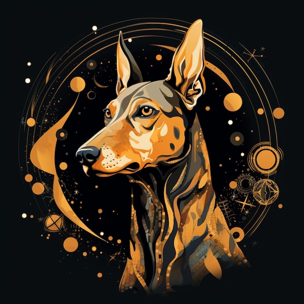 Abstract sketch doberman tattoo golden design illustrationobraz sztuka generowana przez sztuczną inteligencję