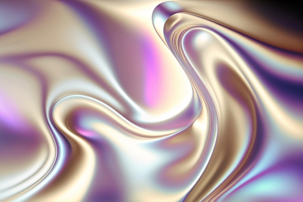 Abstrakcja fluid opalizujący holograficzny holo liliowy jedwab zakrzywiona fala w ruchu Kolorowe tło renderowanie 3d Element projektu tła banery tapety plakaty obraz generowany przez sztuczną inteligencję