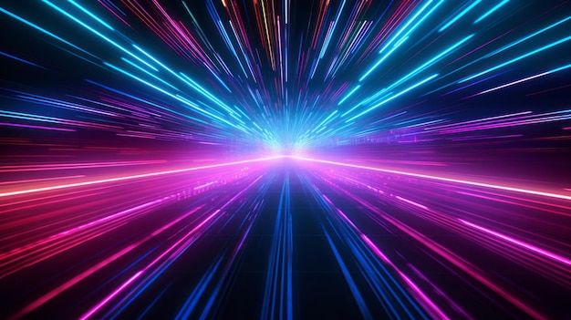 Abstrakcja Neon Glow Cyber Tunnel Light Futurystyczna Perspektywa Nowoczesny Abstrakcyjny Projekt Przestrzeni Cyfrowej