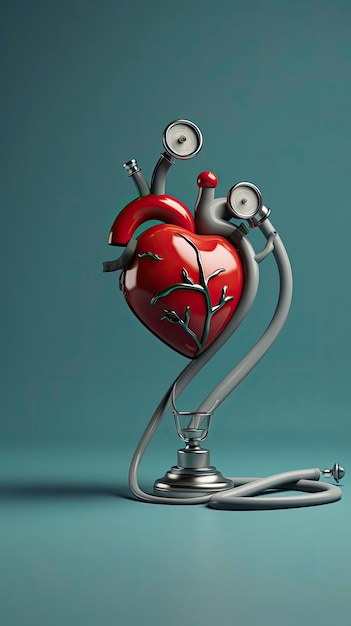Abstrakcjonistyczna 3d ilustracja serce z stetoskopem Generative ai