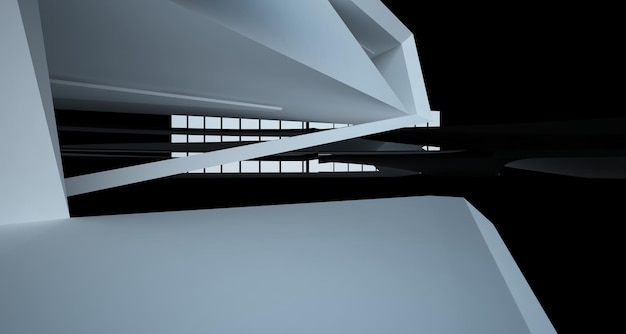 Abstrakcjonistyczna biała i czarna wewnętrzna wielopoziomowa przestrzeń publiczna z ilustracją 3D okna