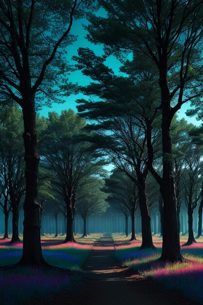 Abstrakcjonistyczna tapeta ilustracja z dużym drzewnym tłem kolorowy las pracuje projekt kreskówki