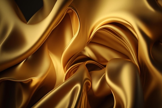 Abstrakcjonistyczna złota tkanina tekstura tło z złotym eleganckim satynowym materiałem generatywnym AI