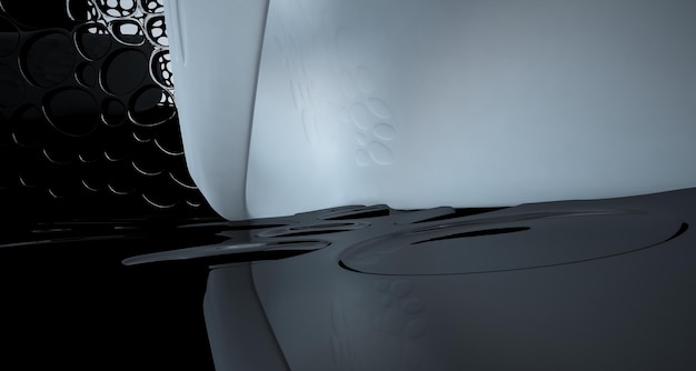 Abstrakcjonistyczne białe i czarne gładkie parametryczne wnętrze z ilustracją i renderowaniem okna 3D