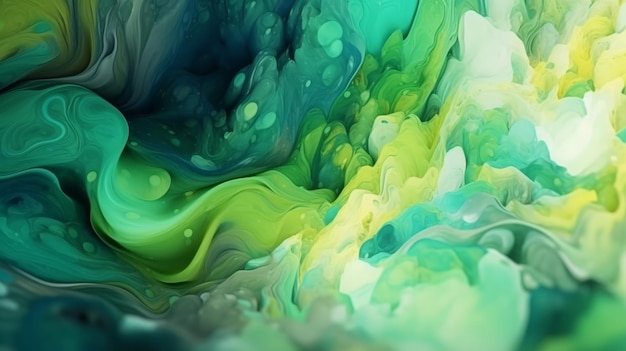 Abstrakcjonistycznego tła zielonej farby akwarelowej płynnego płynu Ai generatywnego