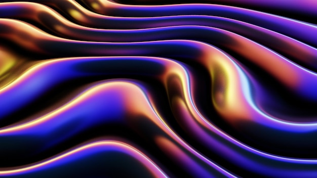 Abstrakcjonistyczny 3d holograficzny błyszczący metaliczny organiczny fala tło lub baner z kolorowym gradientem
