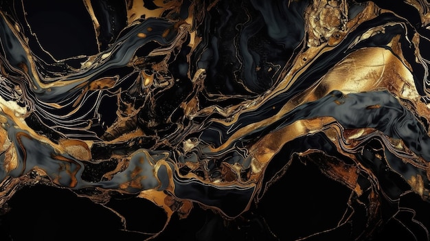 Abstrakcjonistyczny czarny agatowy tło z złotymi żyłami Generative Ai