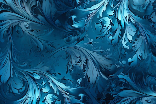 Abstrakcjonistyczny fraktal błękitny tło z wzorem liście i spirale