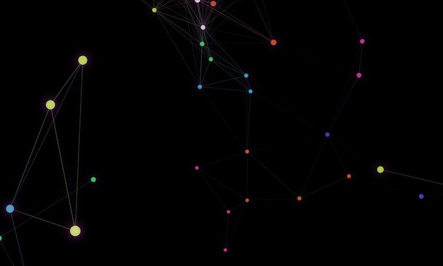 Zdjęcie abstrakcjonistyczny kolorowy cyfrowy tło z połączonymi cybernetycznymi cząsteczkami nad białym tłem