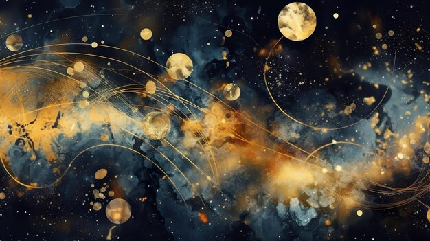 Zdjęcie abstrakcjonistyczny kosmiczny tło z metalicznym złotem
