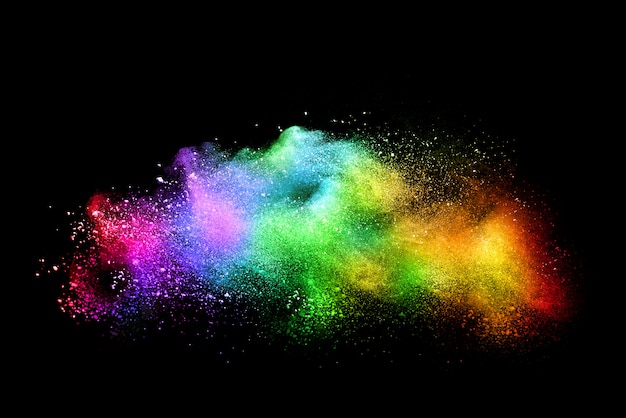 Zdjęcie abstrakcjonistyczny multicolor proszek na czerni. festiwal holi.