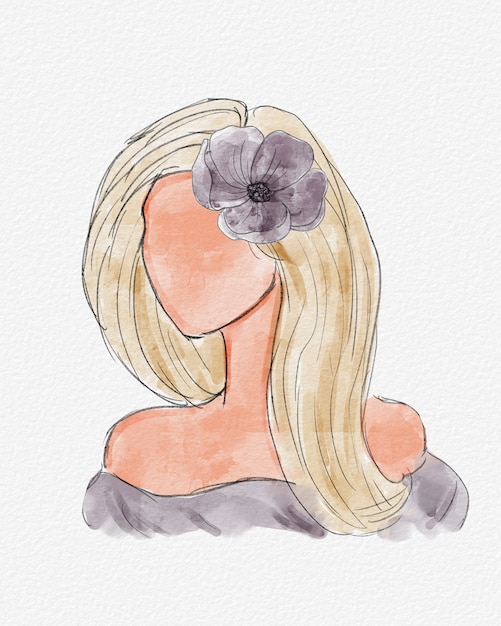 Zdjęcie abstrakcjonistyczny portret młoda akwareli dziewczyna z kwiatem w włosy. akwarela, rysunek