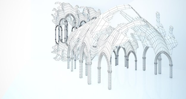 Abstrakcjonistyczny rysunek biały gotycki wnętrze 3d ilustracja