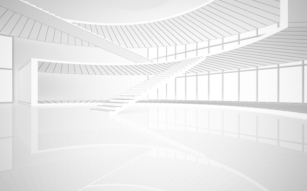 Abstrakcjonistyczny rysunek biały parametryczny wnętrze z okno Wielobok kolorowy rysunek 3D ilustracja