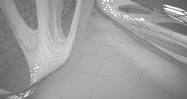 Abstrakcjonistyczny rysunek biały parametryczny wnętrze z okno Wielobok kolorowy rysunek 3D ilustracja