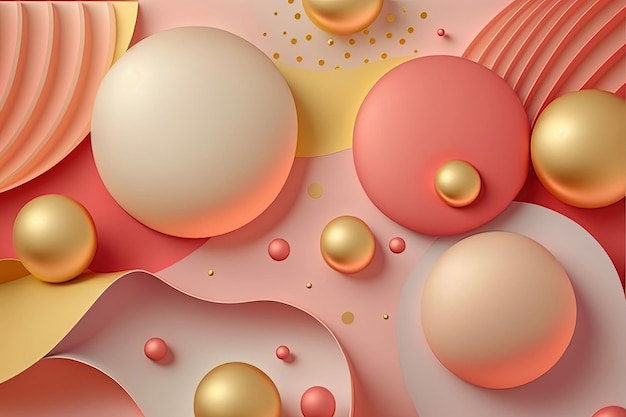 Abstrakcjonistyczny tło z geometrycznymi kształtami różowymi czerwonymi i złotymi kolorami 3D