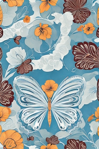 Abstrakcjonistyczny tło z pięknym motylem i liśćmi
