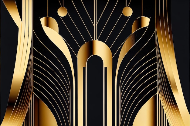 Abstrakcjonistyczny złoty tło na czarnym art deco stylu d ilustracyjnych elementach geometrycznych i kosztownych