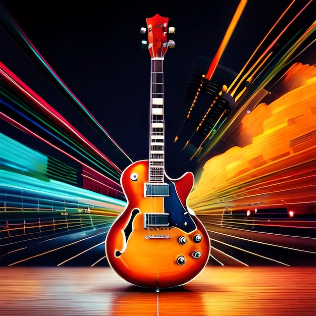 abstrakcyjna akwarelowa gitara eksplodująca kolorowym ruchem