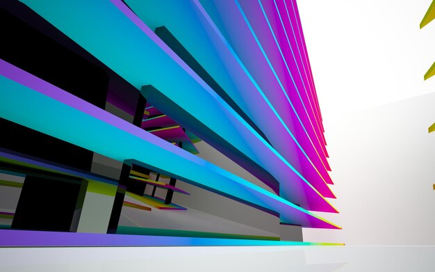 Zdjęcie abstrakcyjna biała i kolorowa gradientowa wewnętrzna wielopoziomowa przestrzeń publiczna z oknem. ilustracja 3d
