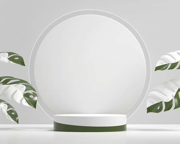 Abstrakcyjna biała platforma prezentacyjna do wyświetlania produktów z renderowaniem 3d roślin