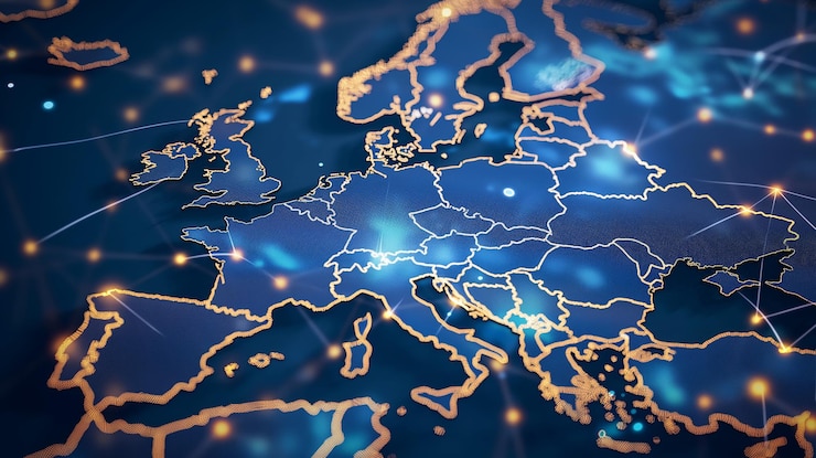Zdjęcie abstrakcyjna cyfrowa mapa świata koncepcja globalnej sieci i łączności na ziemi transfer danych i c