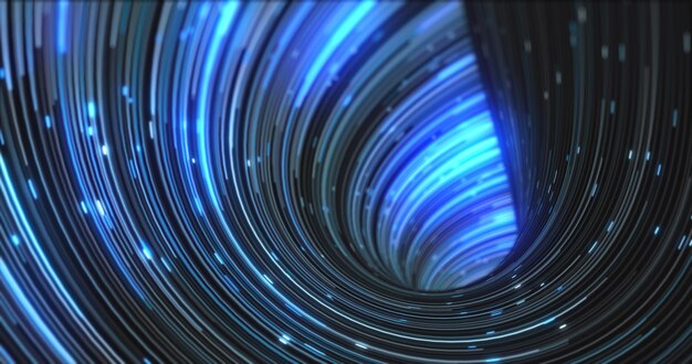 Abstrakcyjna energia niebieska wirująca zakrzywione linie świecących magicznych pasów i energii