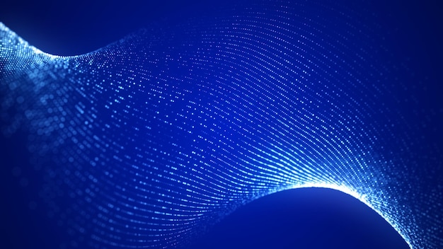 Abstrakcyjna fala z ruchomymi kropkami Przepływ cząstek Cyber ilustracja technologii renderowania 3d