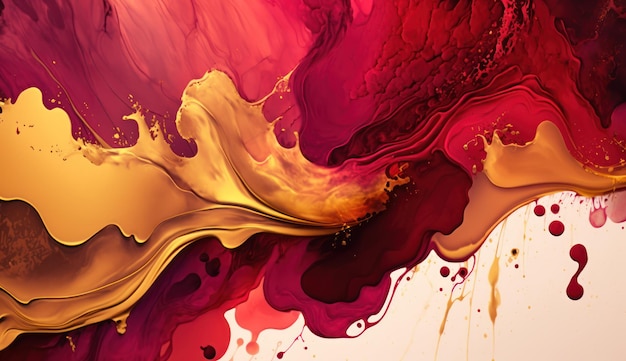 Abstrakcyjna farba akwarelowa kolor tła czerwony i złoty z płynną teksturą płynną do tła