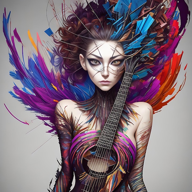 abstrakcyjna fotografia kobiety z gitarą Generatywna sztuczna inteligencja