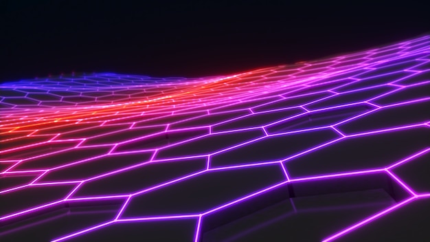 Abstrakcyjna fotografia tło przyszła technologia sześciokątny wzórNeon light sześciokątna scena